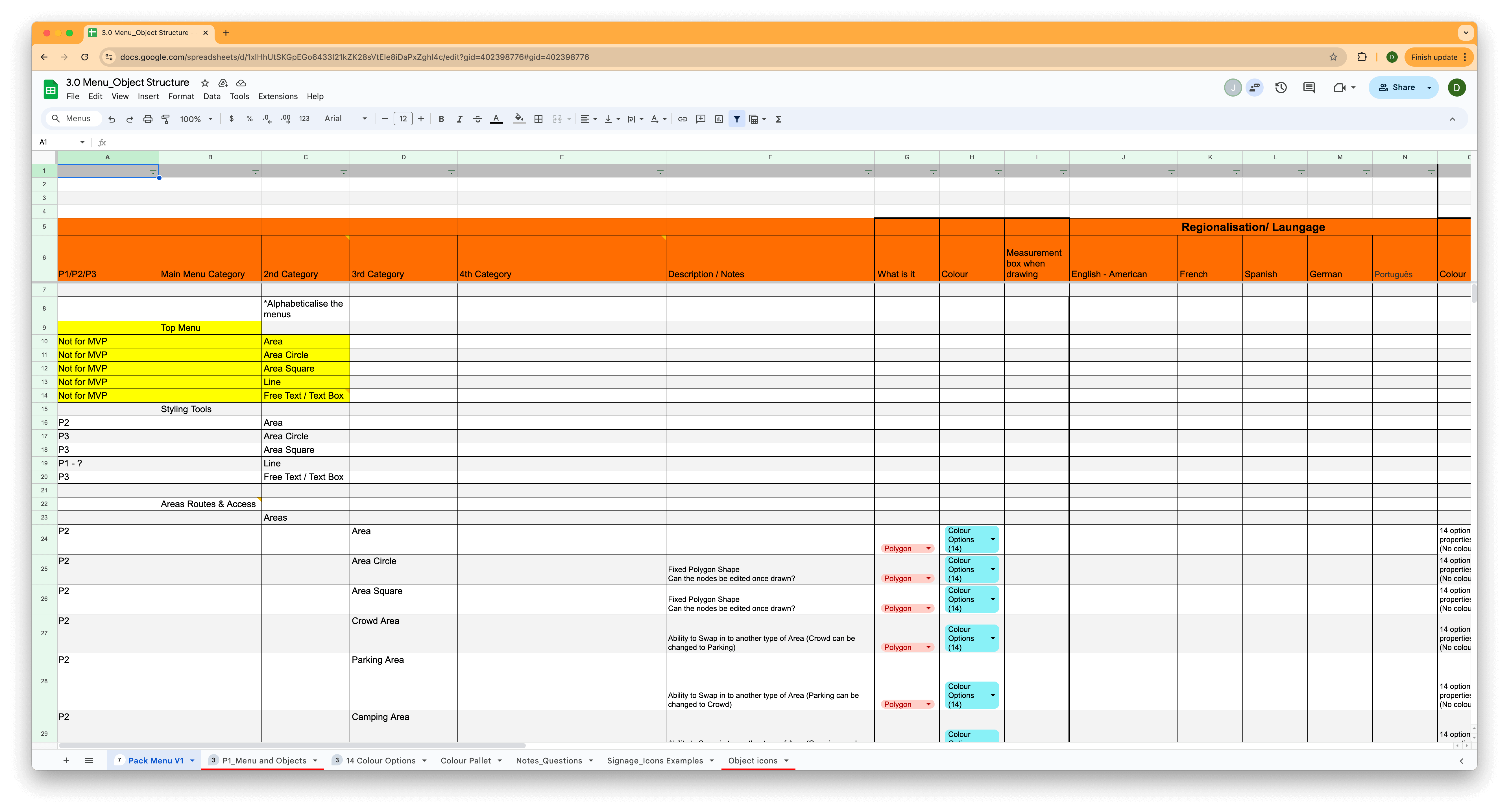 Analysis of the current objects menu.