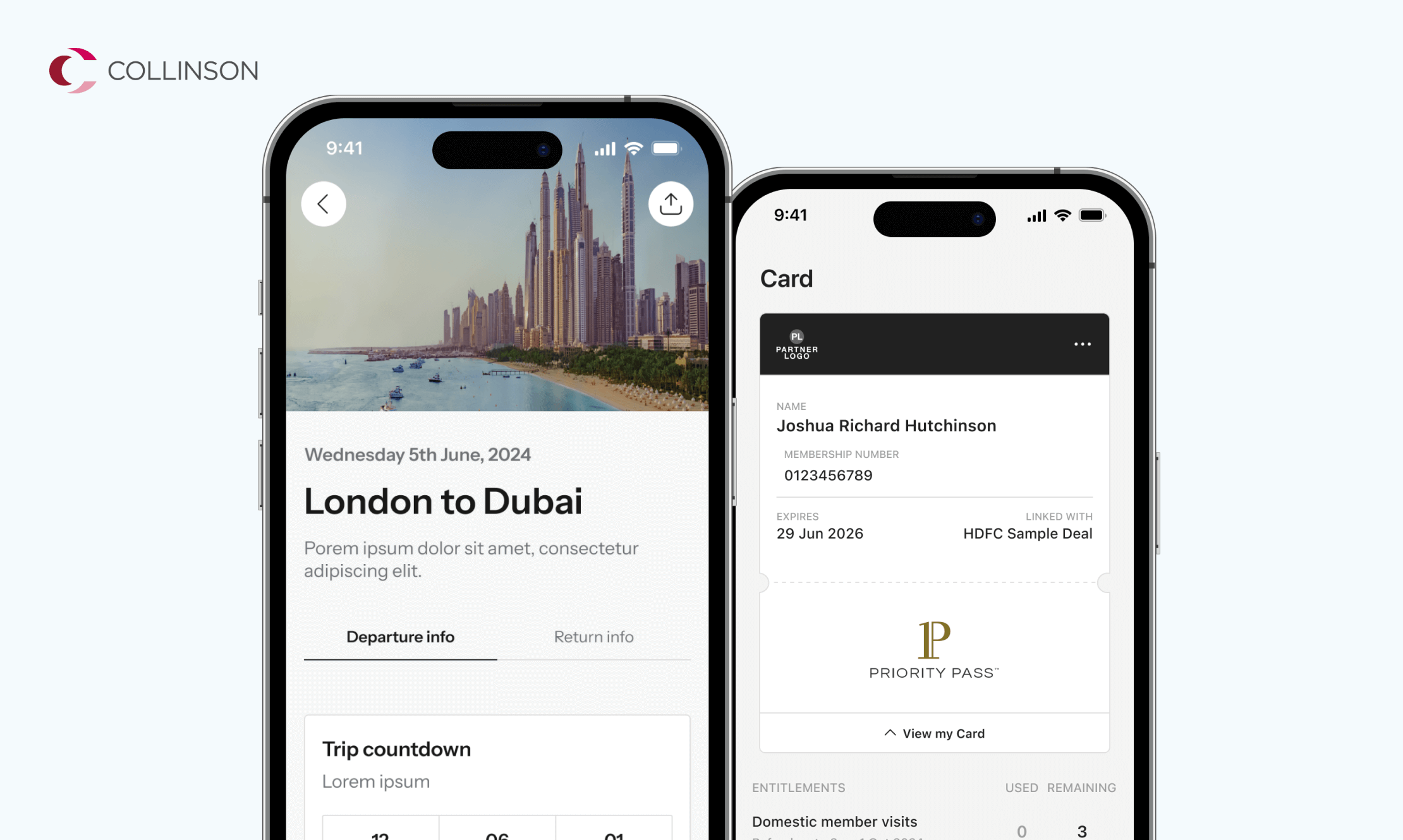 High-fidelity designs in a mockup using the new Collinson design system