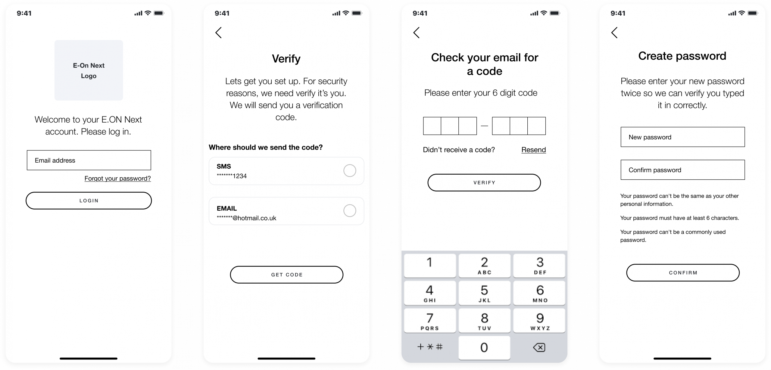 Onboarding wireframes